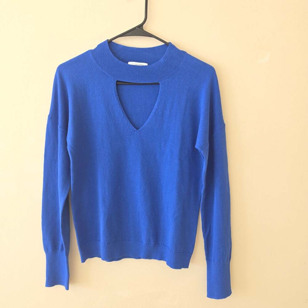 NWOT J. Society New York Cobalt Blue Keyhole Cutout Mock Neck Sweater XS